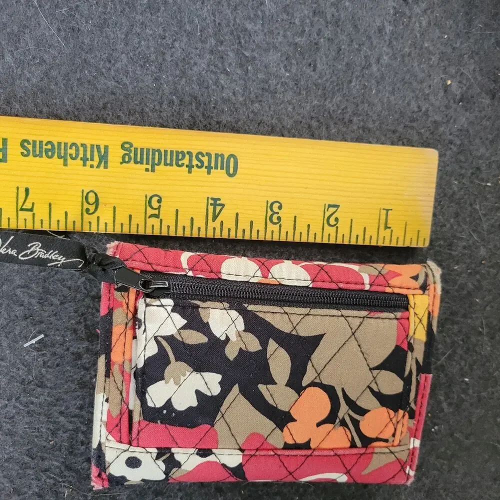 Vera Bradley Bittersweet Euro Wallet Quilted Floral Black Red Gold Retro Colorfu